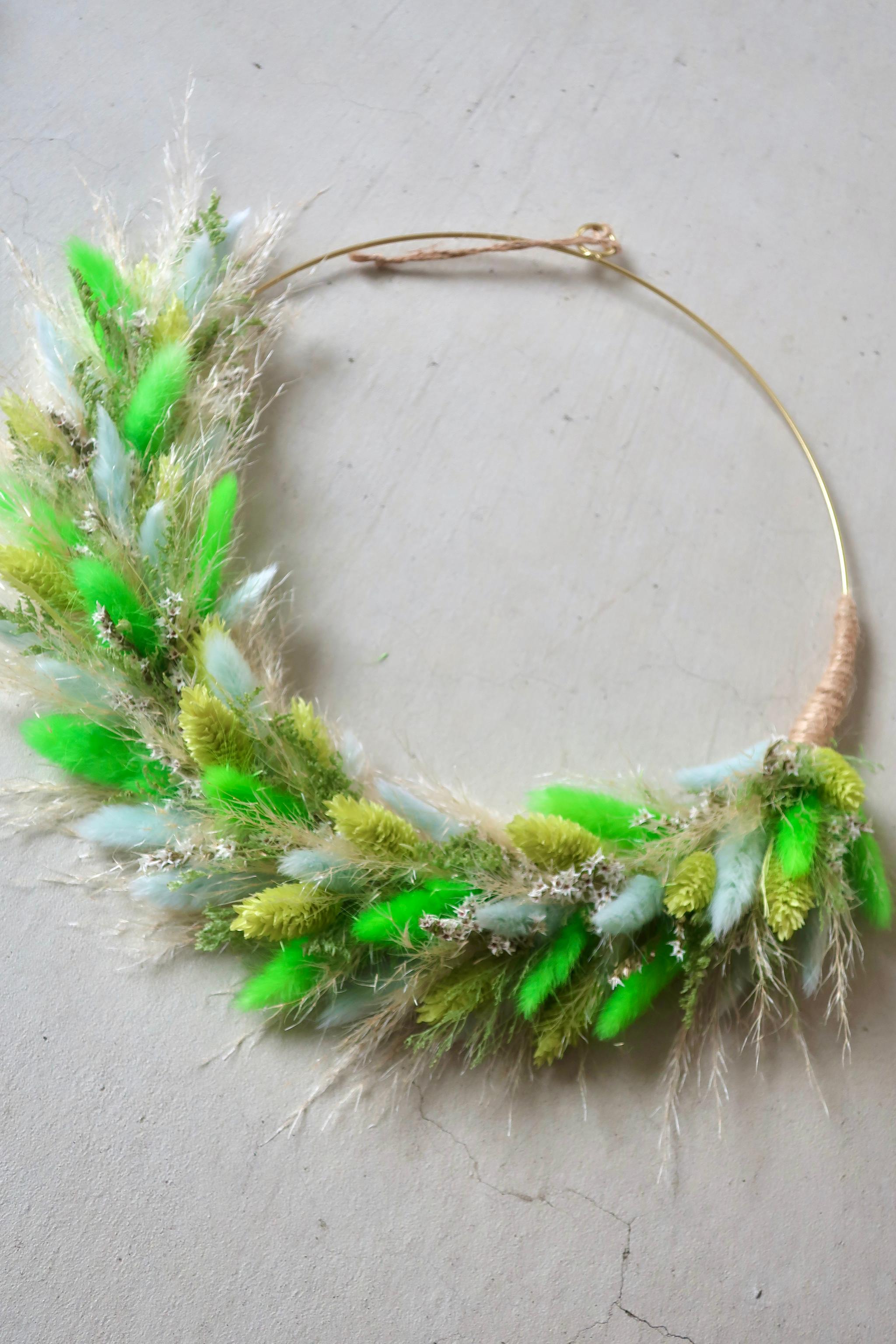 ふんわりラグラスのナチュラルリース(グリーン)